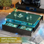 Black High Gloss LED Coffee Table with 4 Drawers