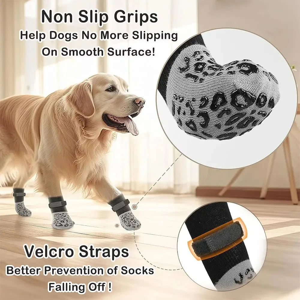 4-Pack Anti-Slip Dog Socks, Prevent of Hard Wooden Floors, Strong Grip, Paw Protection,