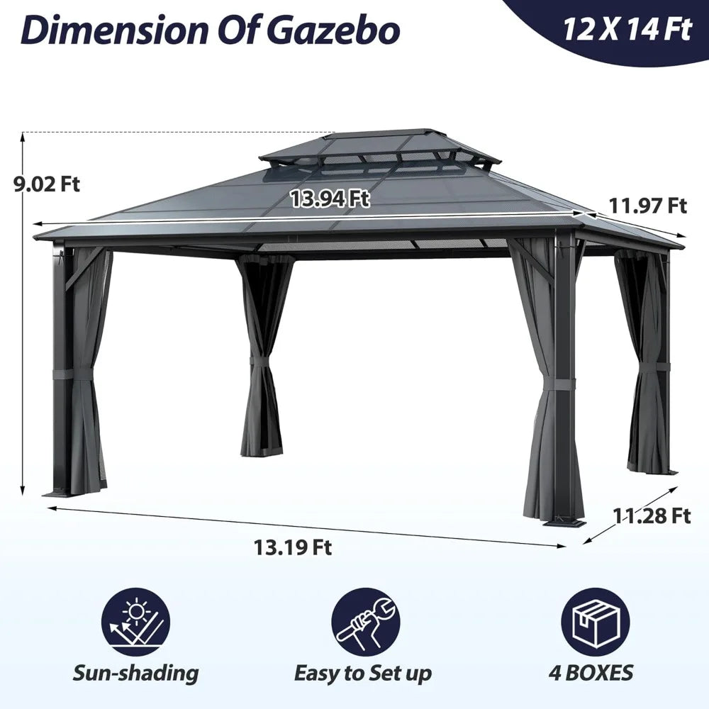 12' x 14' Hardtop Gazebo with Double Polycarbonate Roof,