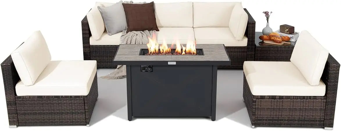 7 Piece Patio Furniture Set  Fire Pit
