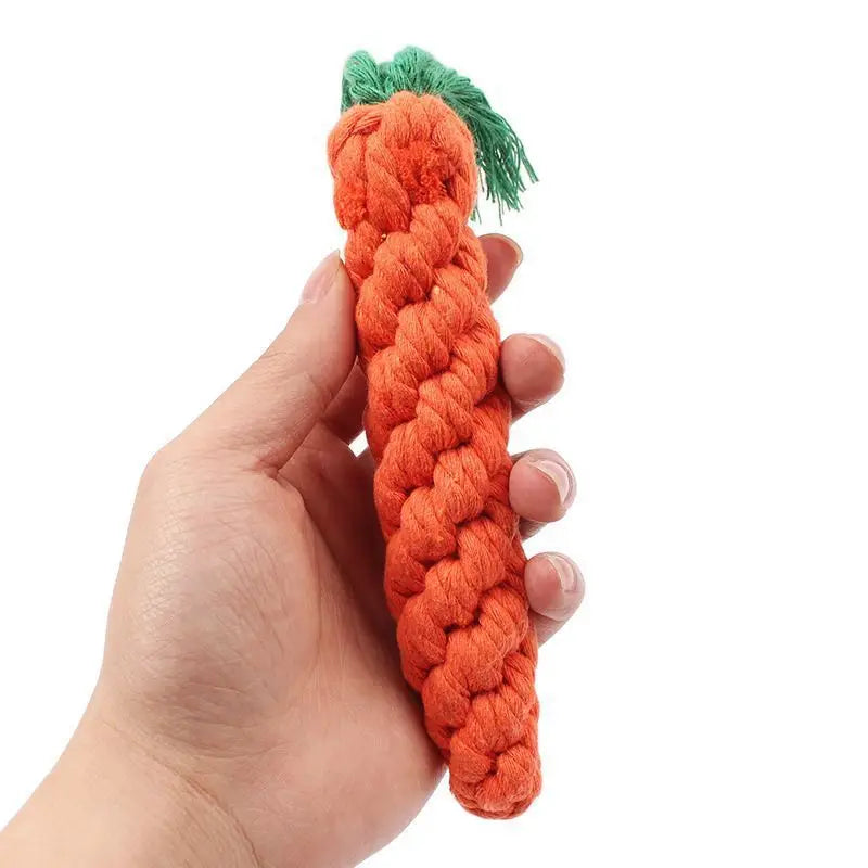 Safe Durable Carrot Dog Bite Rope Braided Chew Toy Resistant Puppy Molar Cleaning Cotton Teething Toy for Pets