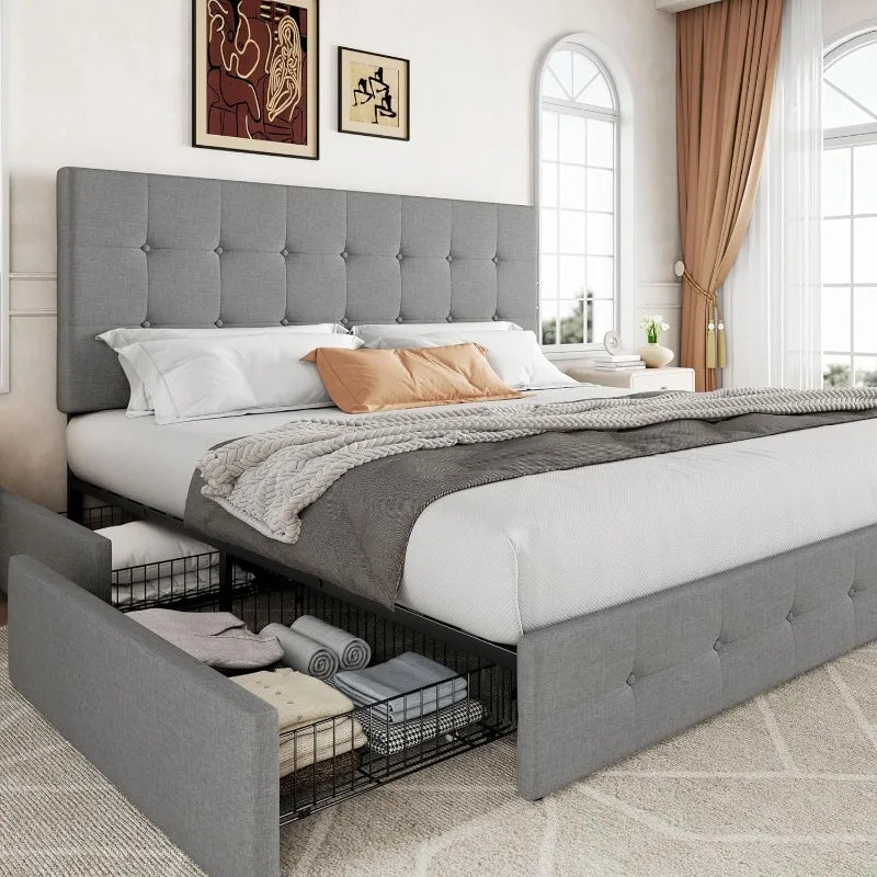 King Platform Bed 4 Storage Drawers