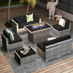 8-Piece Wicker Set Propane Fire Pit Table