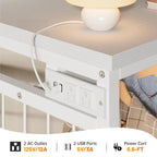 White Dresser Hanging Rack, 6 Drawers Dresser LED Lights & Charging Station