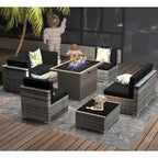 8-Piece Wicker Set Propane Fire Pit Table