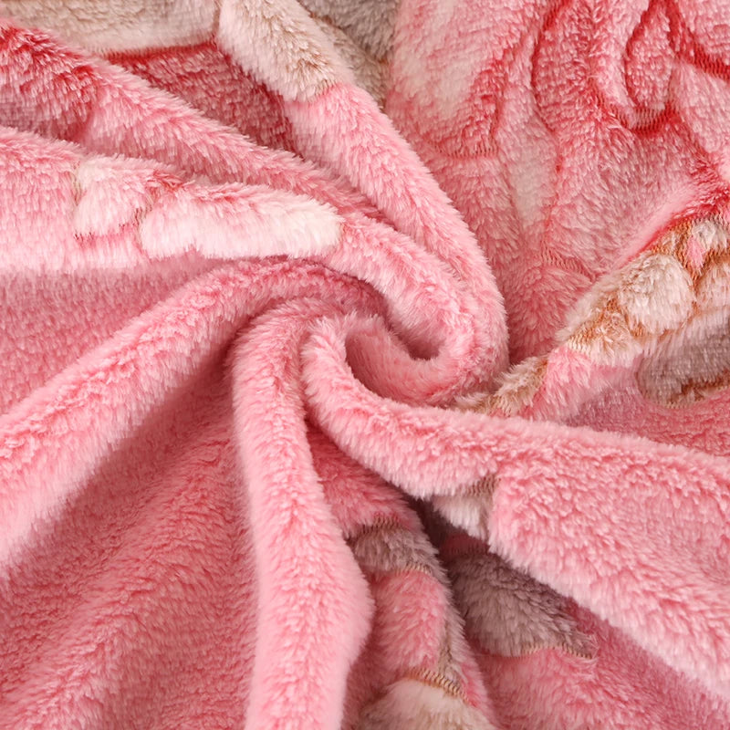 1pc Floral Style Warm Bedspread Fleece Blanket