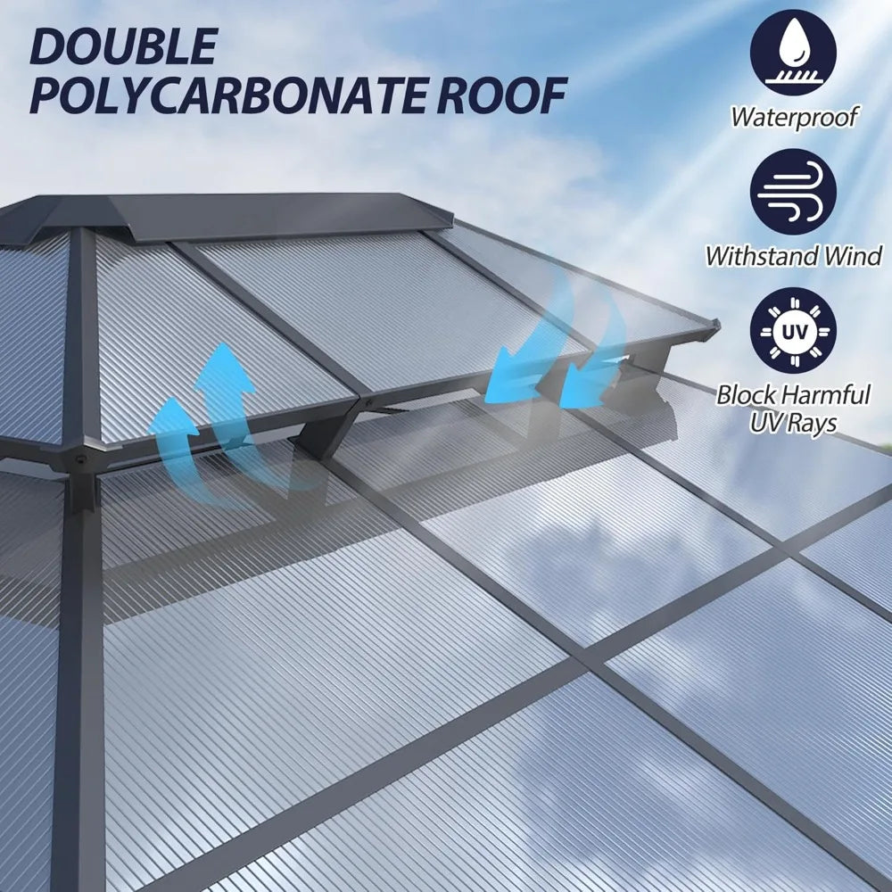 12' x 14' Hardtop Gazebo with Double Polycarbonate Roof,