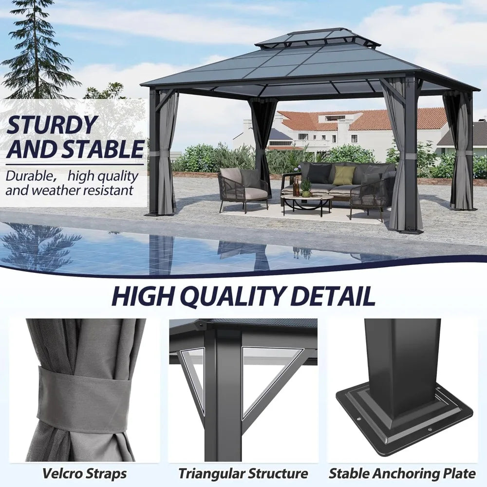 12' x 14' Hardtop Gazebo with Double Polycarbonate Roof,