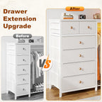 White Dresser Hanging Rack, 6 Drawers Dresser LED Lights & Charging Station