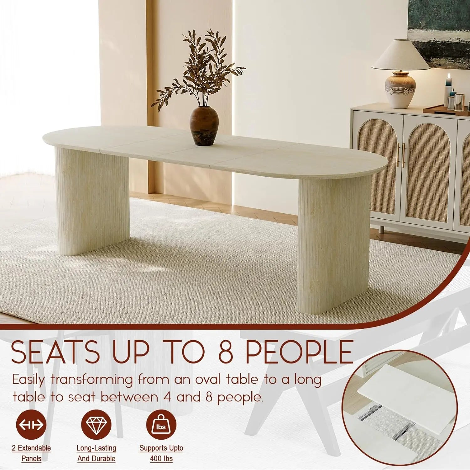 Extendable Oval Wooden Dining Table