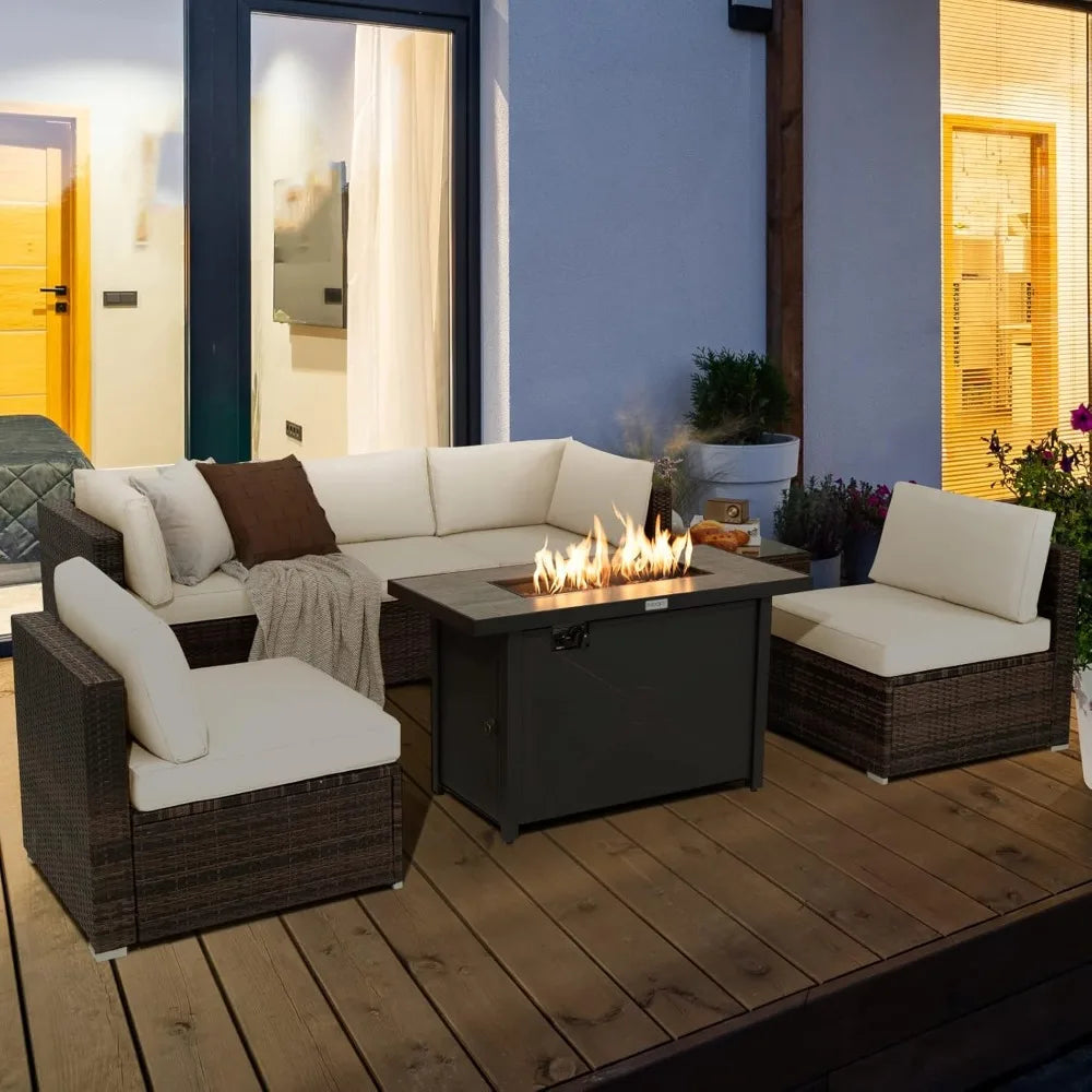 7 Piece Patio Furniture Set  Fire Pit
