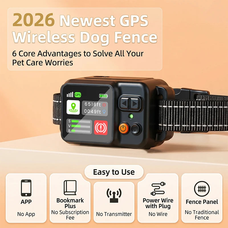 Dog Electronic Fence |  GPS Fencing System | Waterproof Wireless Fence  Training Collar | Adjustable Warning Intensity | Fence Radius: 33–999 Yards |