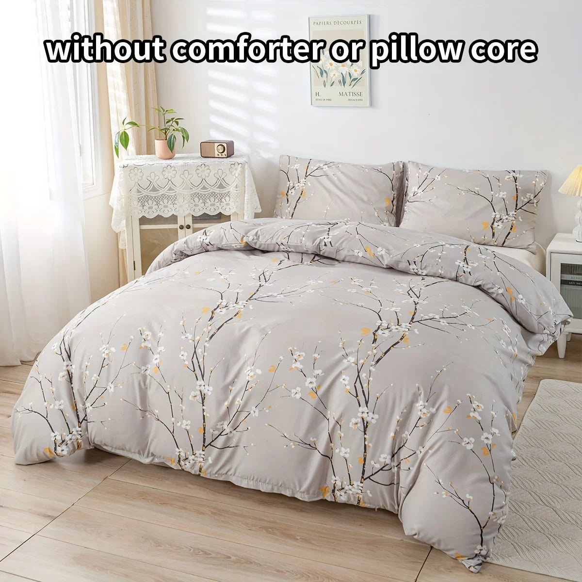 Dolin Plum Blossom Print Three-Piece Quilt Cover Set,