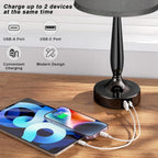 Touch Table Lamp with USB C Charging, 3-Way Dimmable Nightstand Light for Bedroom and Office, LED Bulb Included