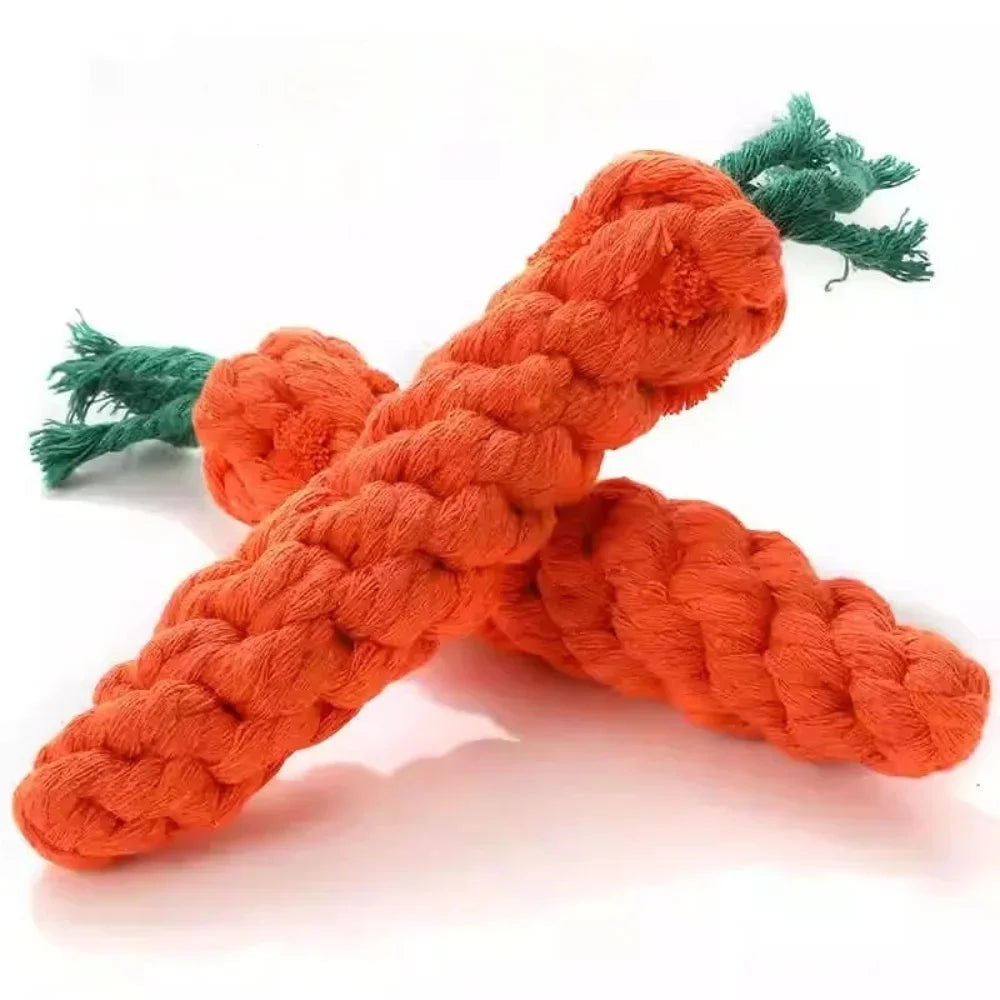 Safe Durable Carrot Dog Bite Rope Braided Chew Toy Resistant Puppy Molar Cleaning Cotton Teething Toy for Pets
