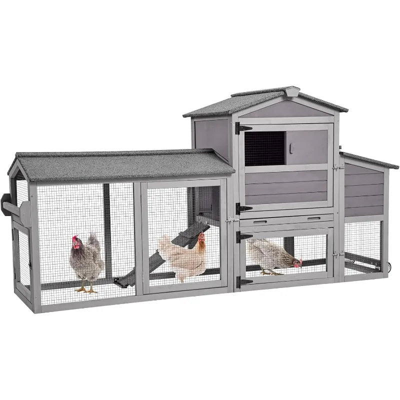 Chicken Coop, Mobile Chicken House with Wheels, Outdoor Hen House Poultry Cage with Nesting Box, Leakproof Pull Out Tray and UV-