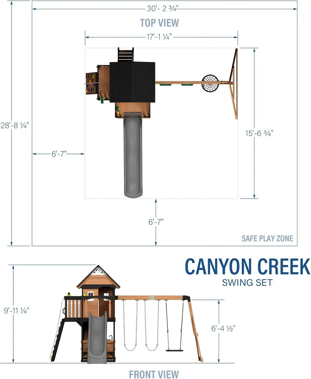 Clubhouse, Play Kitchen, Picnic Area, Belt Swings, Web Swing, Rock Wall,