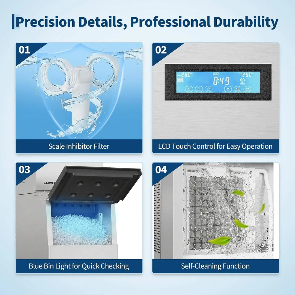 Commercial Ice Maker Machine 450LBS/24H AC110V/60Hz Stainless Steel Under Counter Ice Machine
