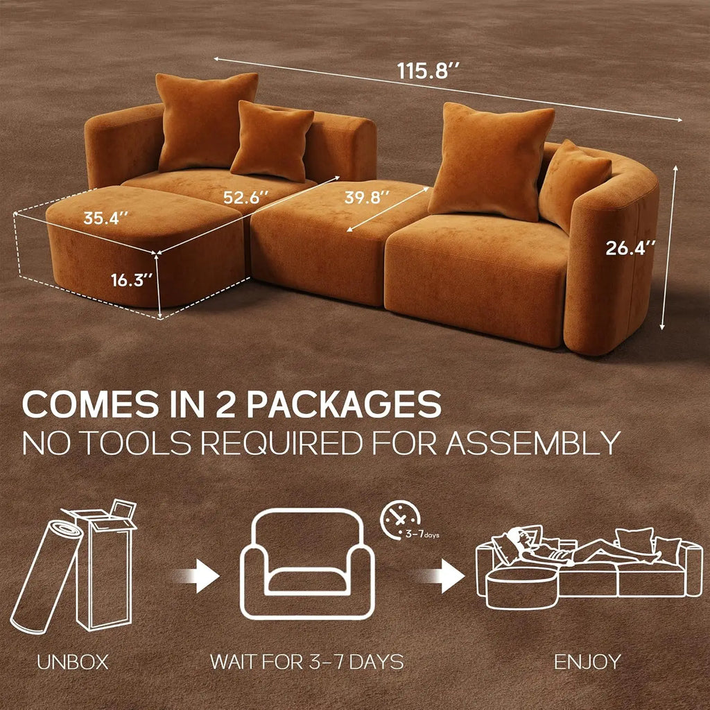 116" Modular Sectional Couches Ottoman,