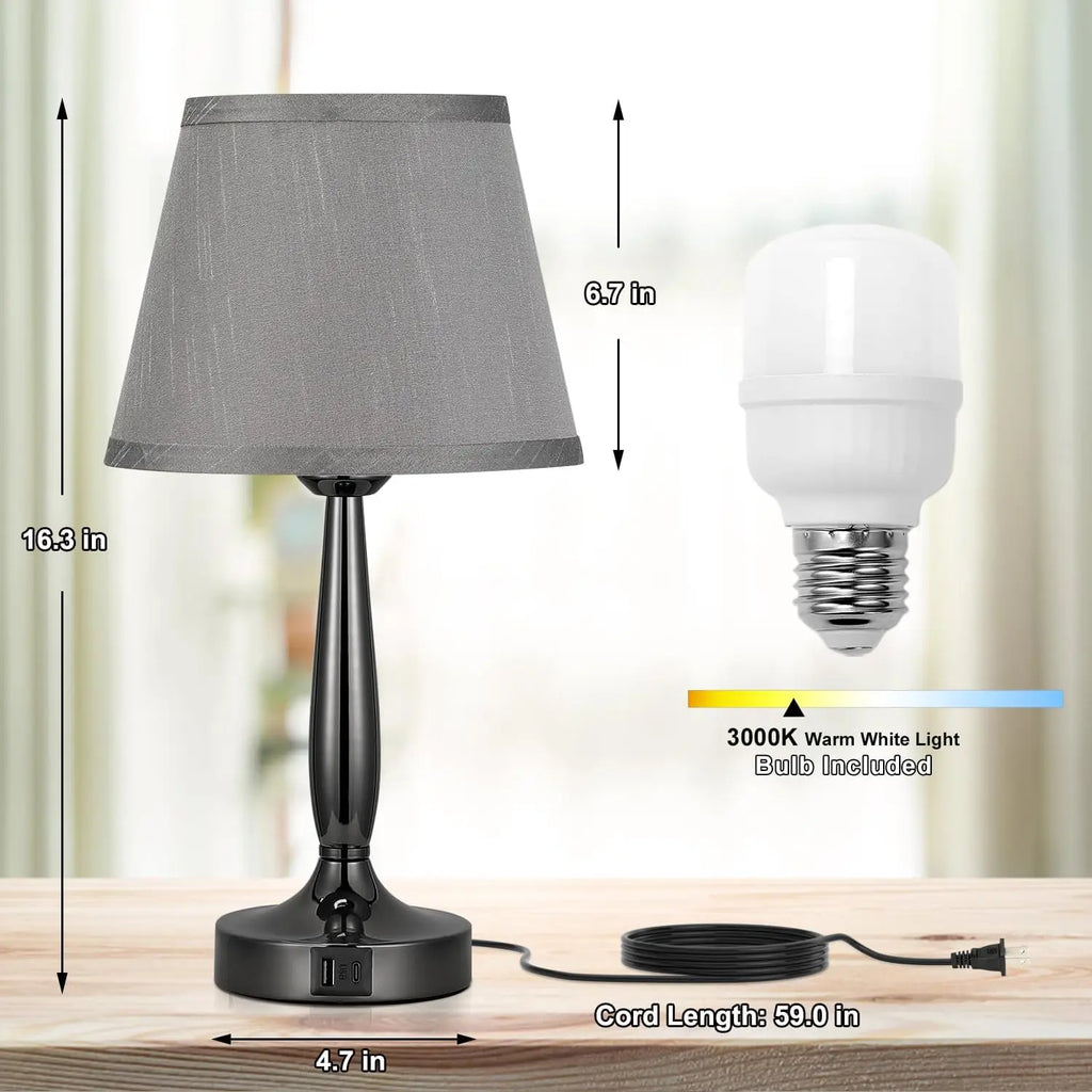 Touch Table Lamp with USB C Charging, 3-Way Dimmable Nightstand Light for Bedroom and Office, LED Bulb Included