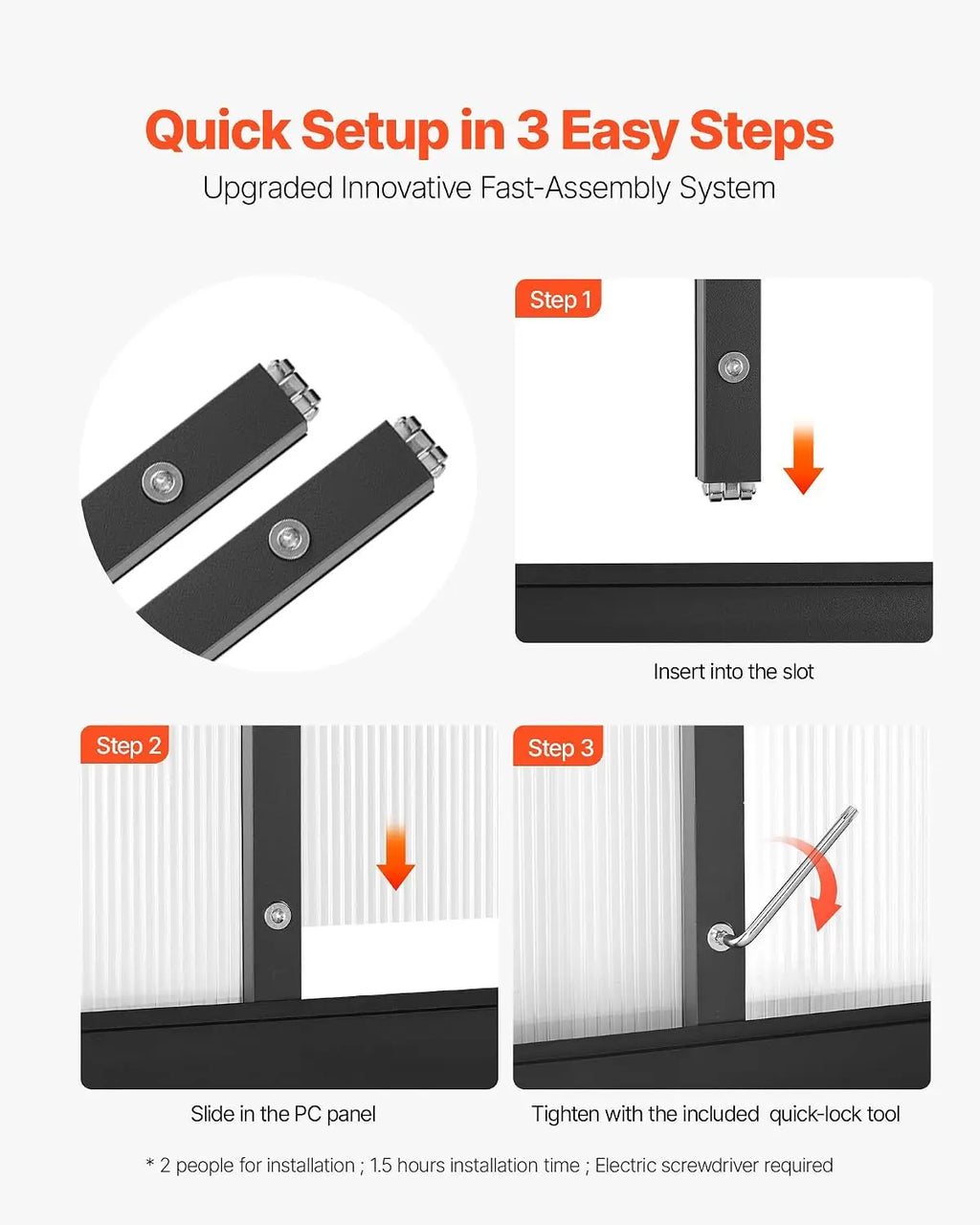 6 x 4 FT Polycarbonate  Green House  Adjustable Vent Push-Pull Lockable Door