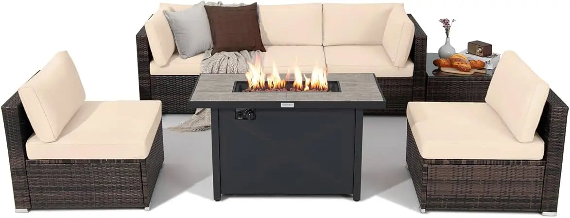 7 Piece Patio Furniture Set  Fire Pit
