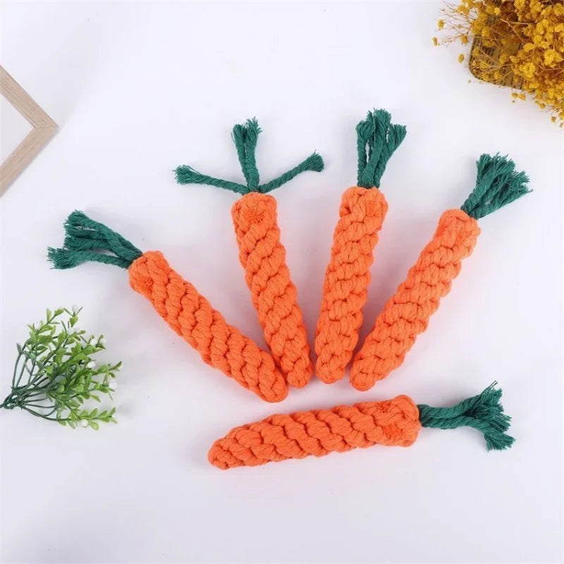 Safe Durable Carrot Dog Bite Rope Braided Chew Toy Resistant Puppy Molar Cleaning Cotton Teething Toy for Pets
