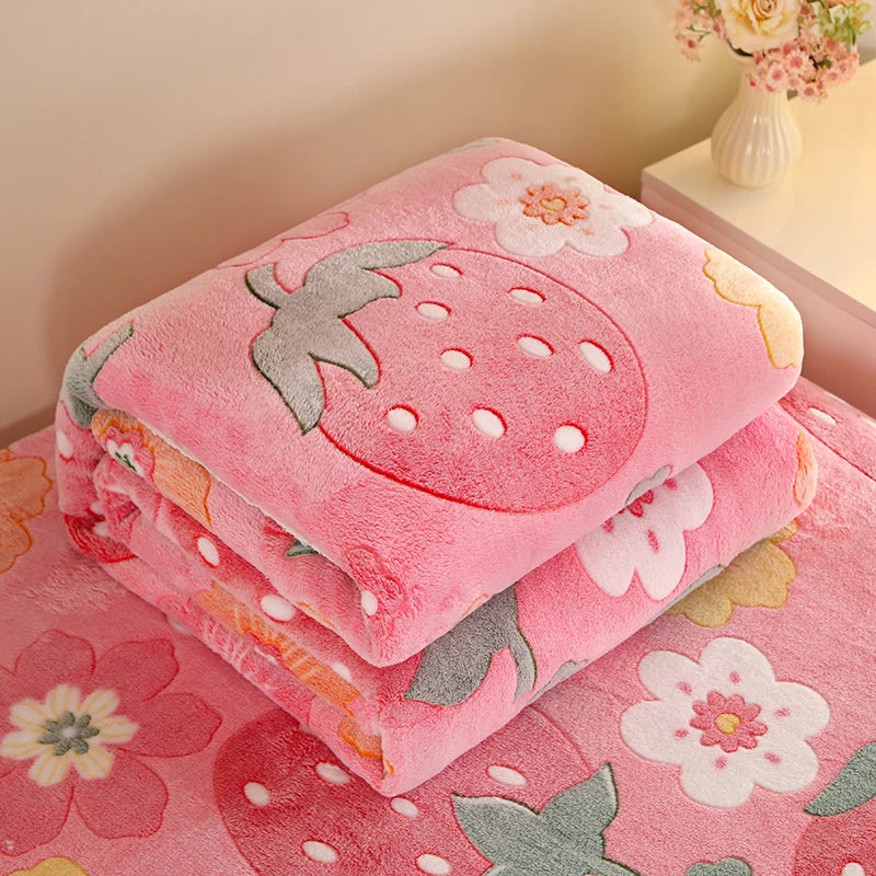 1pc Floral Style Warm Bedspread Fleece Blanket