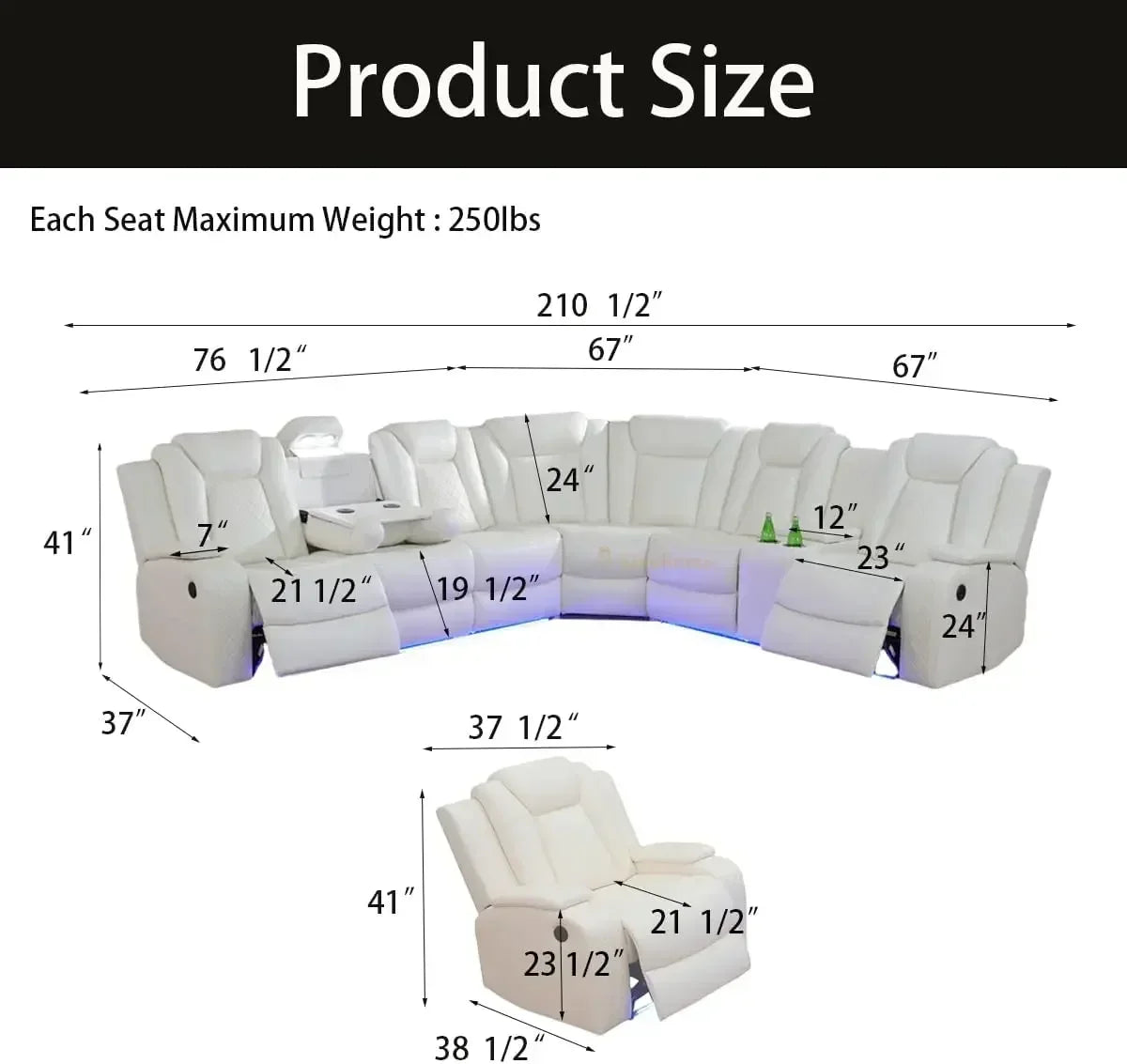 Hot Reclining Power Recliner Adjustable Sofa,