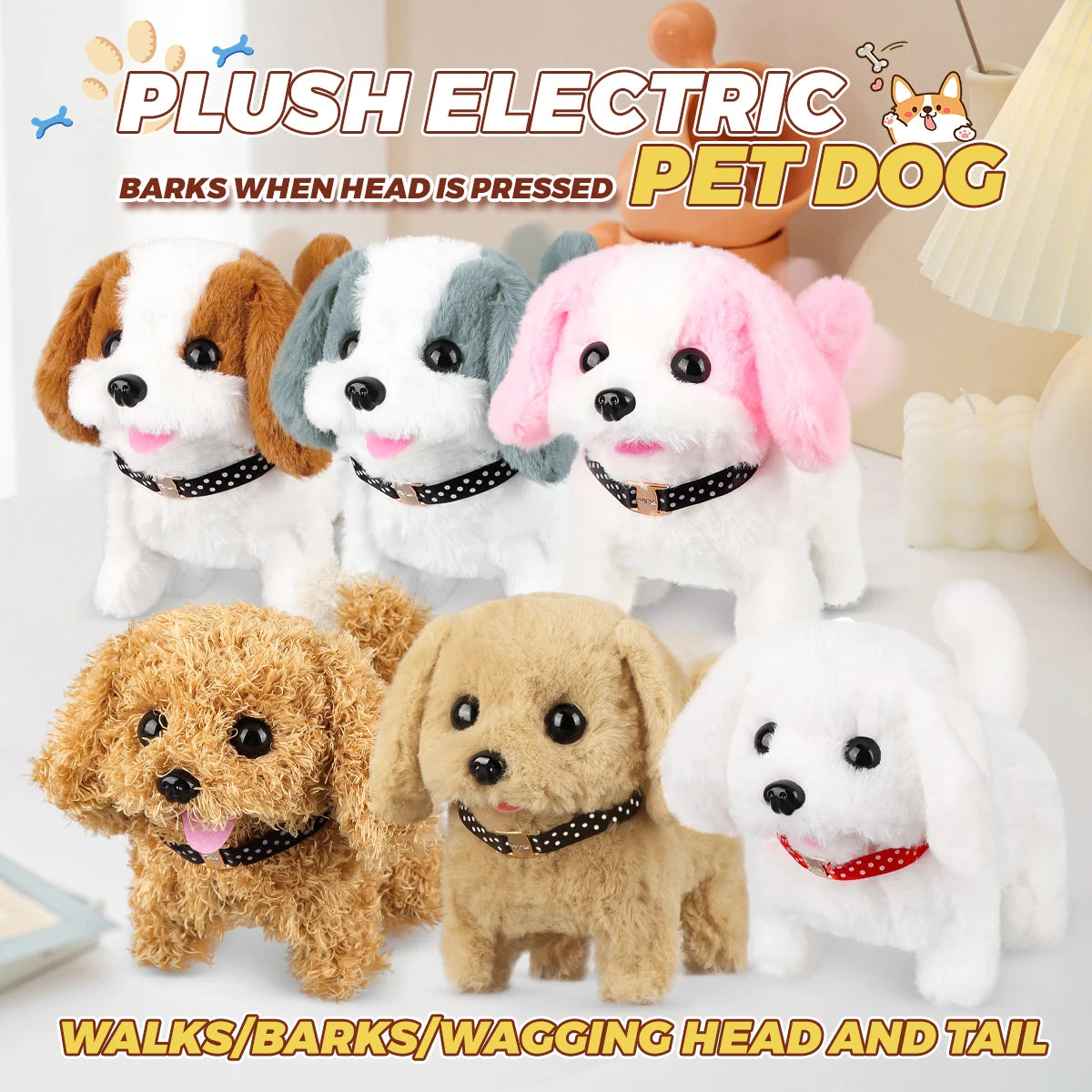6 Styles Realistic Plush Simulation Smart Dog