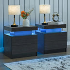Nightstand Set of 2 LED Nightstand with 2 Drawers