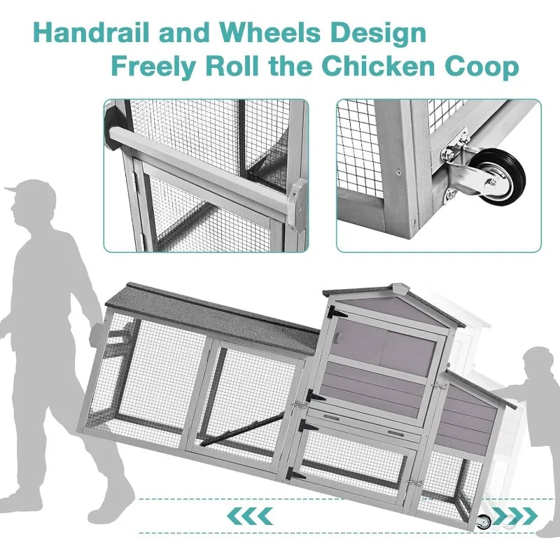 Chicken Coop, Mobile Chicken House with Wheels, Outdoor Hen House Poultry Cage with Nesting Box, Leakproof Pull Out Tray and UV-