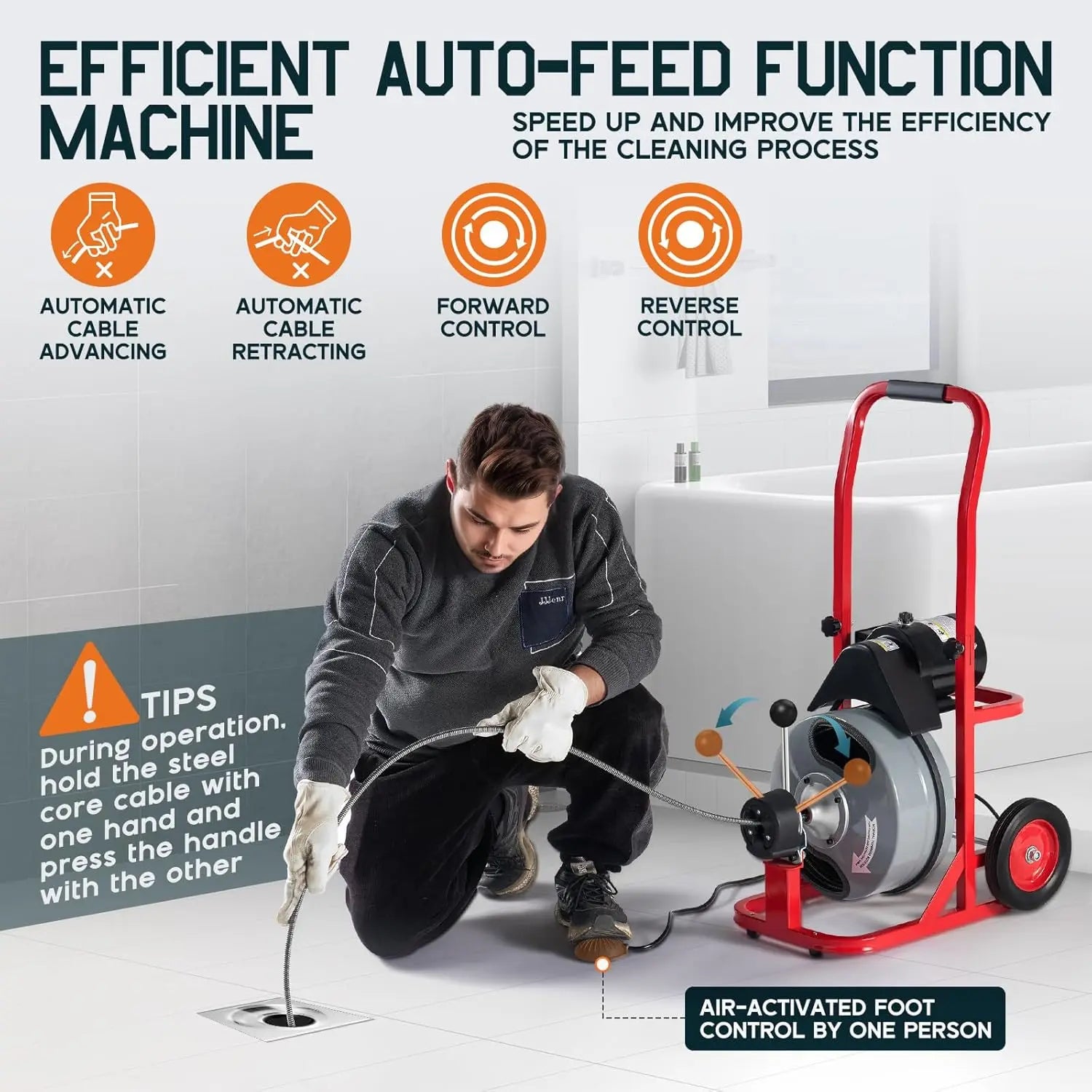 100 FT x 1/2 inch Electric Drain Cleaner