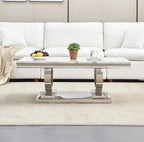 47" Coffee Table with White Marble Top, Modern Rectangular Faux Marble Coffee Table, Luxury White Cocktail Center Table