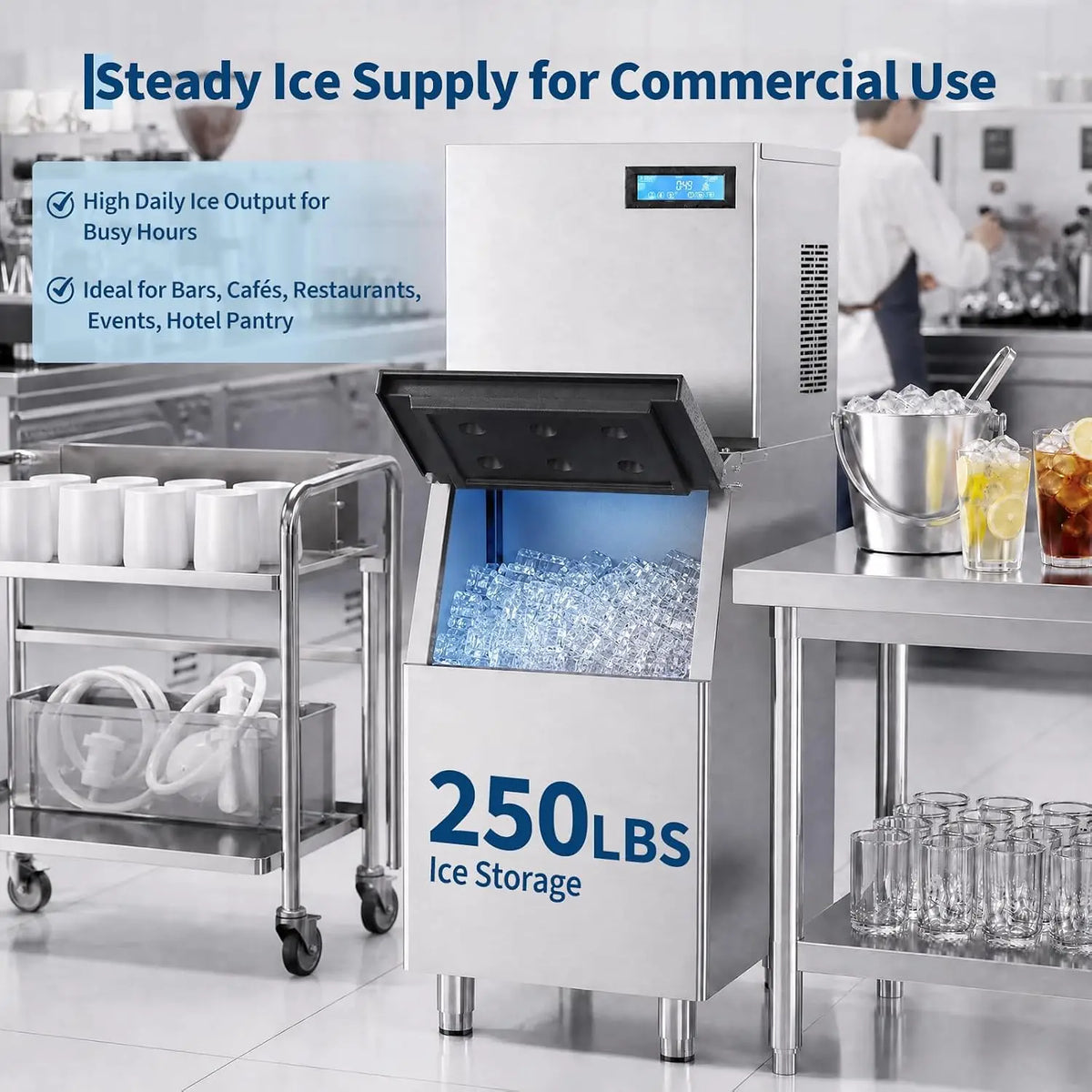 Commercial Ice Maker Machine 450LBS/24H AC110V/60Hz Stainless Steel Under Counter Ice Machine