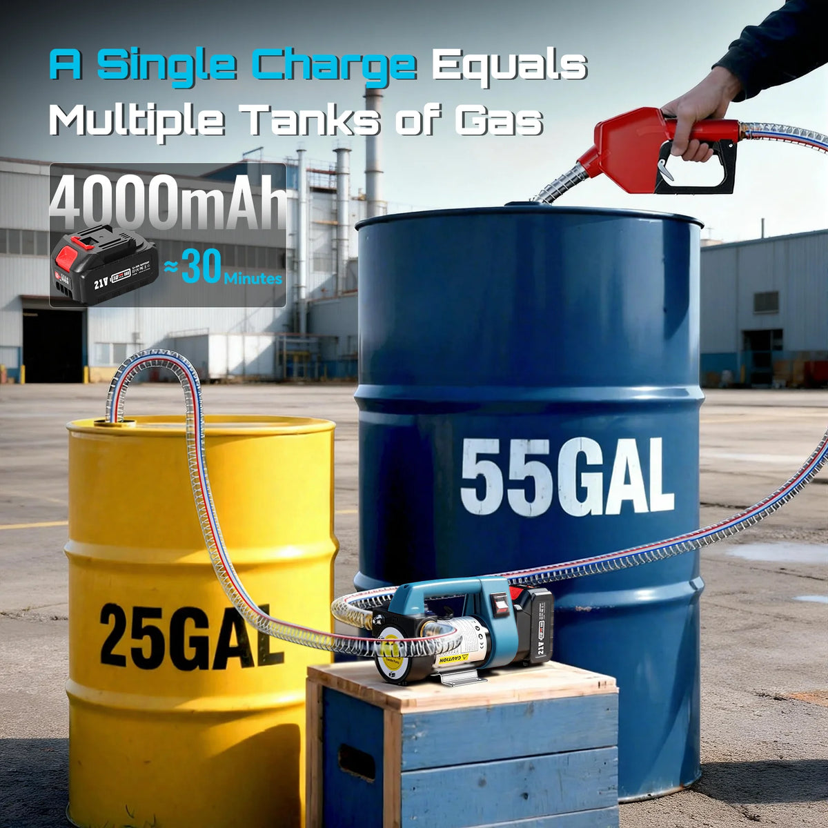 Fuel Transfer Pump for Diesel 21V Battery Powered 12GPM Portable Self-Priming Pump Automatic Stop