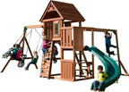 Two Swings, Slide, Monkey Bars, Picnic Table & Glider, Green