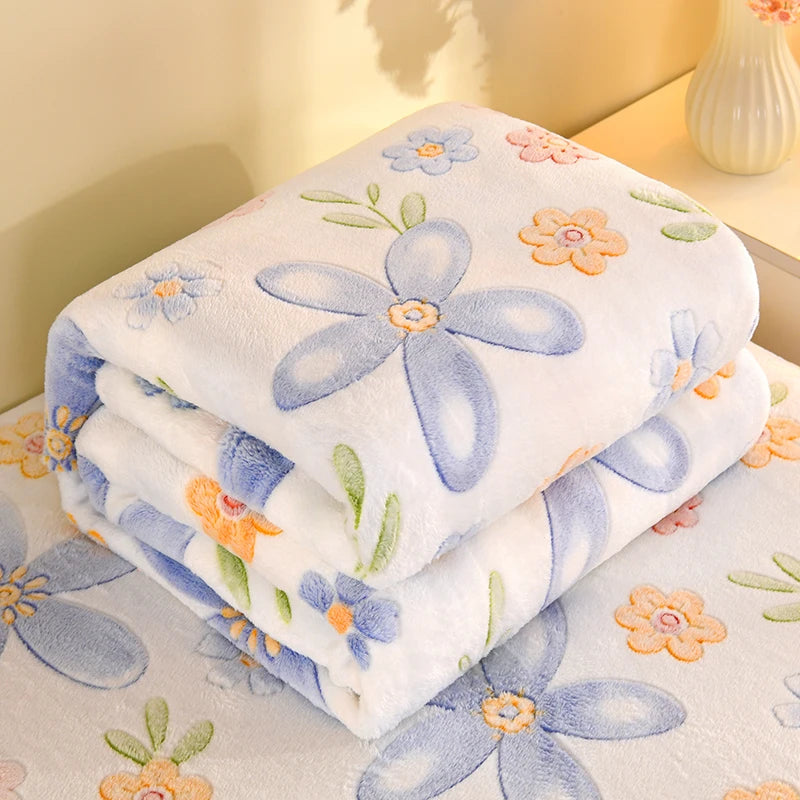 1pc Floral Style Warm Bedspread Fleece Blanket