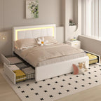 Bed Frame  4 Storage Drawers LED Bed Type-C&USB
