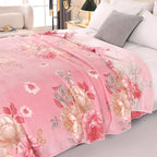 1pc Floral Style Warm Bedspread Fleece Blanket
