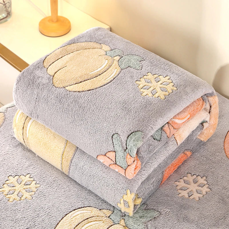 1pc Floral Style Warm Bedspread Fleece Blanket
