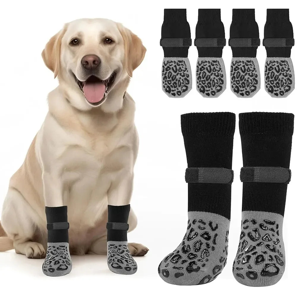 4-Pack Anti-Slip Dog Socks, Prevent of Hard Wooden Floors, Strong Grip, Paw Protection,