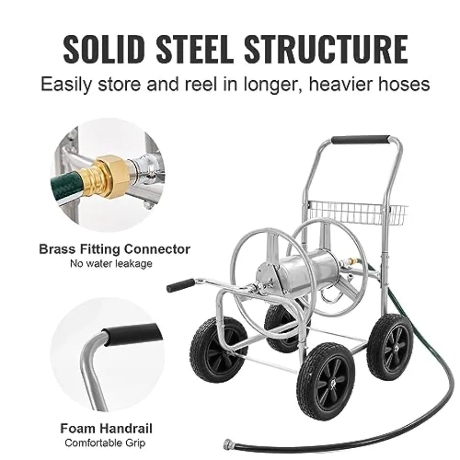Hose Reel Cart, Hold Up to of 5/8'' Hose, Garden Water Hose Carts Mobile Tools with 4 Wheels, Heavy Duty Powder-Coated Steel Ou