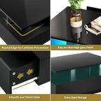 Black High Gloss LED Coffee Table with 4 Drawers