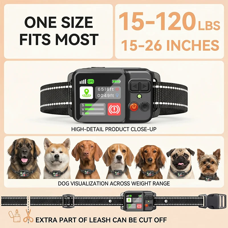 Dog Electronic Fence |  GPS Fencing System | Waterproof Wireless Fence  Training Collar | Adjustable Warning Intensity | Fence Radius: 33–999 Yards |
