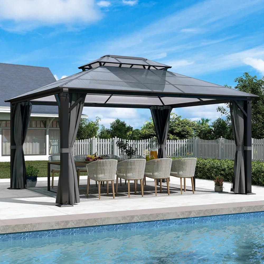 12' x 14' Hardtop Gazebo with Double Polycarbonate Roof,