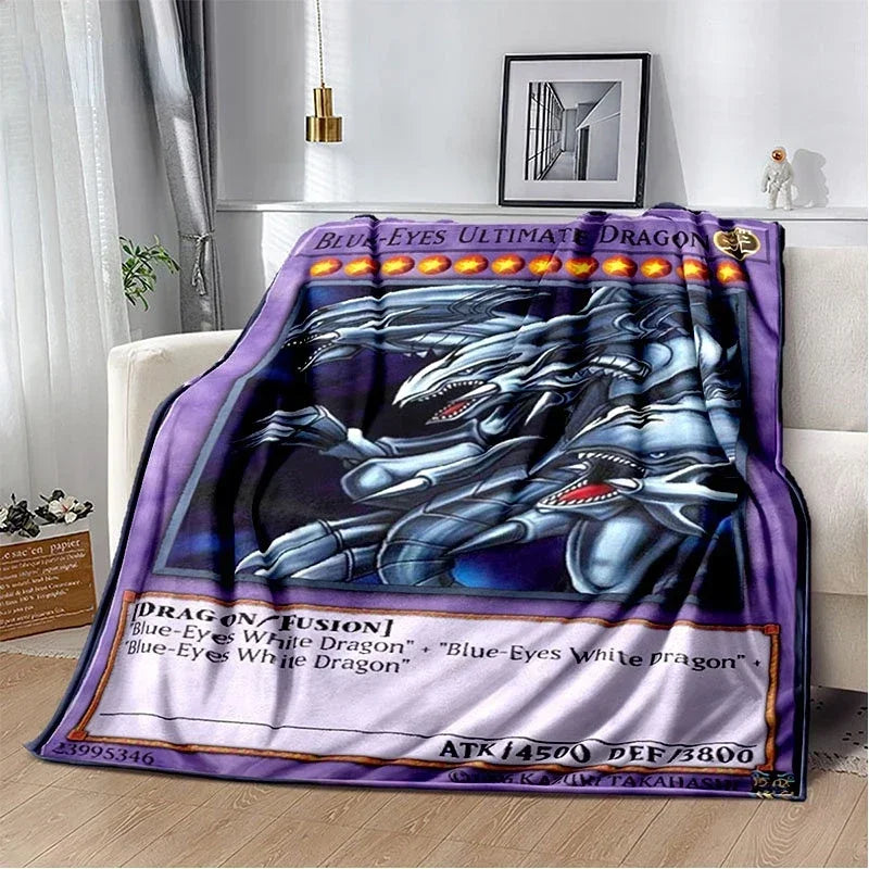 Anime Yu Gi Oh Card Throw Blanket Blue Eyes White Dragon Anime Cartoon Soft Plush Blanket Bedroom Bedspread Home Decor