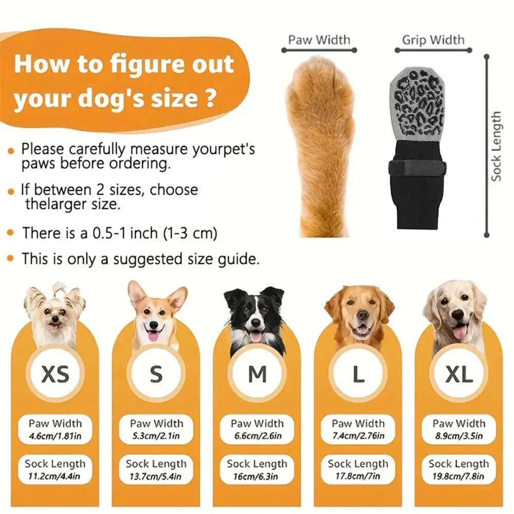 4-Pack Anti-Slip Dog Socks, Prevent of Hard Wooden Floors, Strong Grip, Paw Protection,