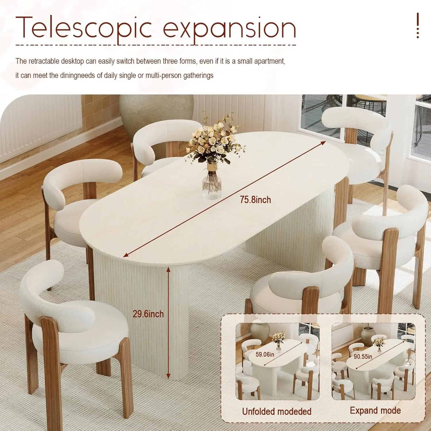 Extendable Oval Wooden Dining Table