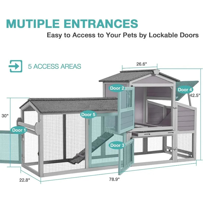 Chicken Coop, Mobile Chicken House with Wheels, Outdoor Hen House Poultry Cage with Nesting Box, Leakproof Pull Out Tray and UV-